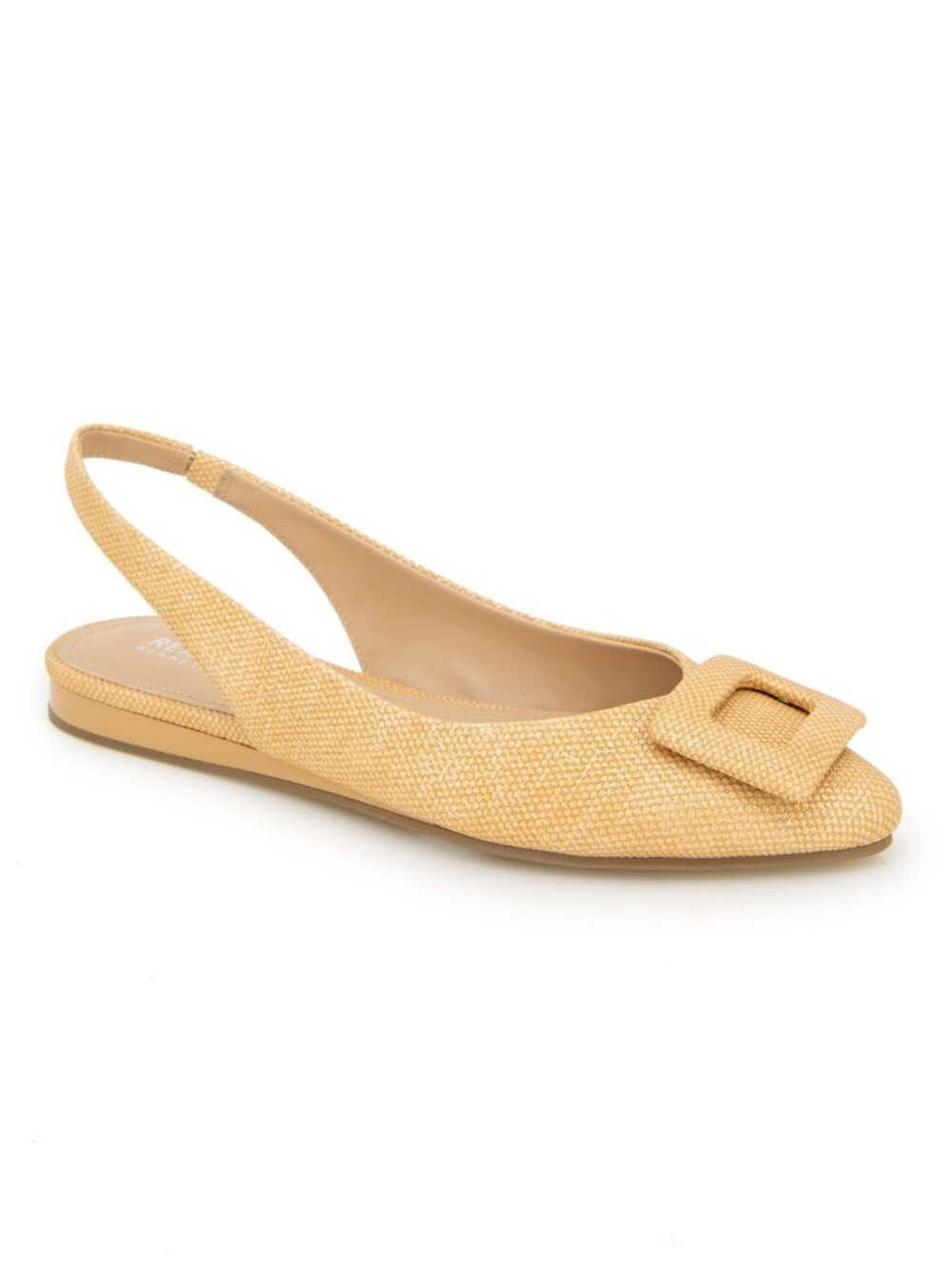 #76 Kenneth Cole Reaction Womens's Linton Buckle Wedge Flats - Natural Weave